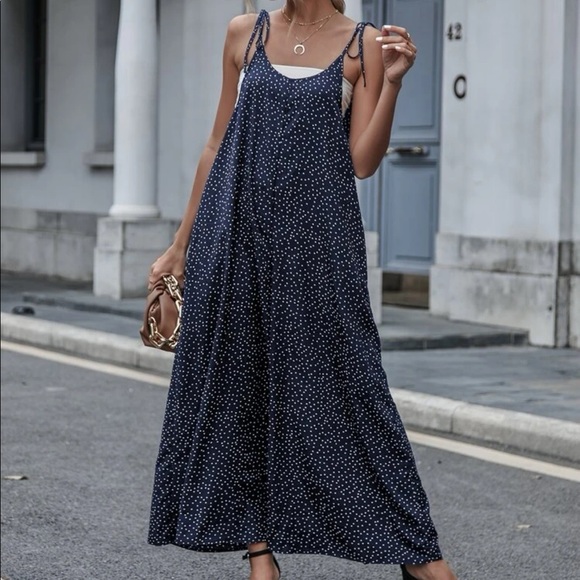 Boho black polka dot knot cami jumpsuit - Picture 10 of 16